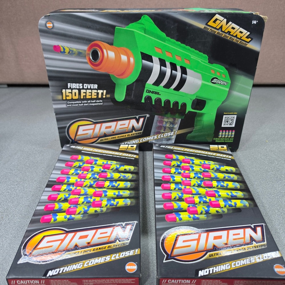 Siren Gnarl Blaster Toy Ages 14+ Green NEW 45 Half Darts Long Range 150 Ft 11931